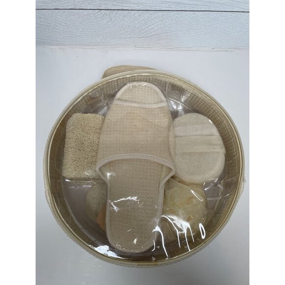 Spa Exfoliation Gift Bag Set Bath Slipper Sponge Luffa Beige Neutral - Picture 3 of 6